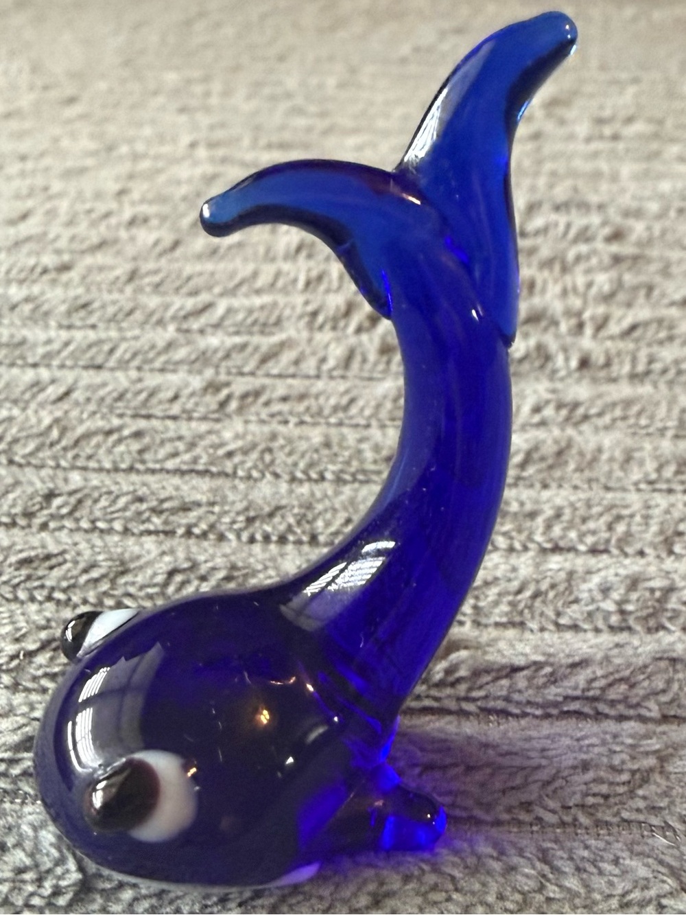 Vintage Miniature Cobalt Blue Art Glass Whale Figurine Decor